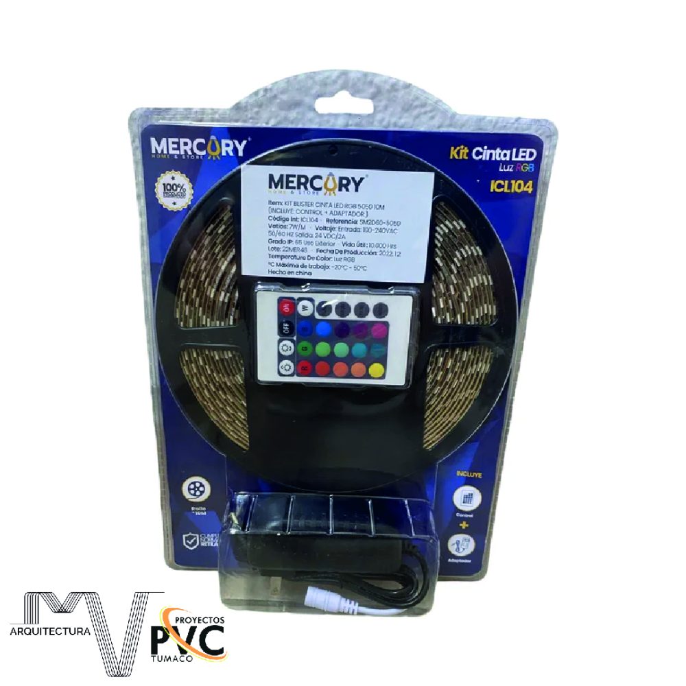 Kit cinta LED RGB 5050 10m con control
