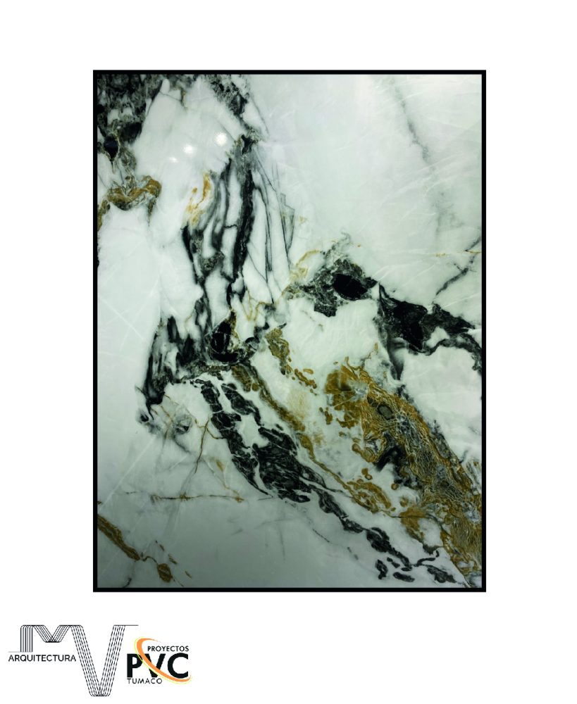 Lamina UV marmol blanco negro dorado