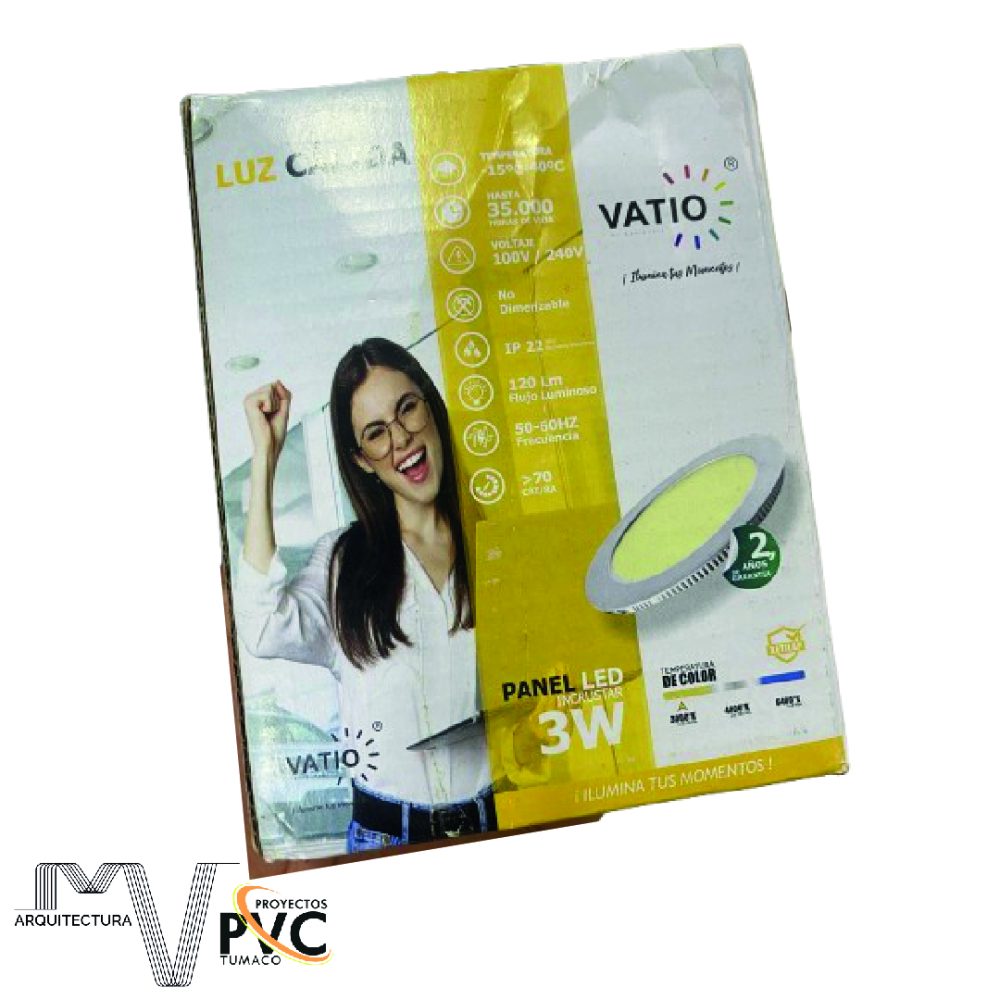Panel LED incrustar 3W luz calida Vatio