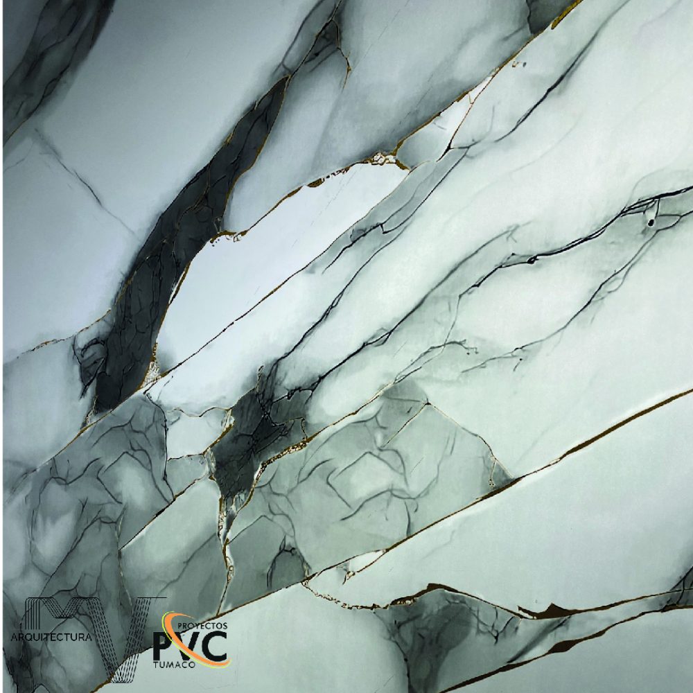 Lamina UV marmol blanco veta negra y dorada