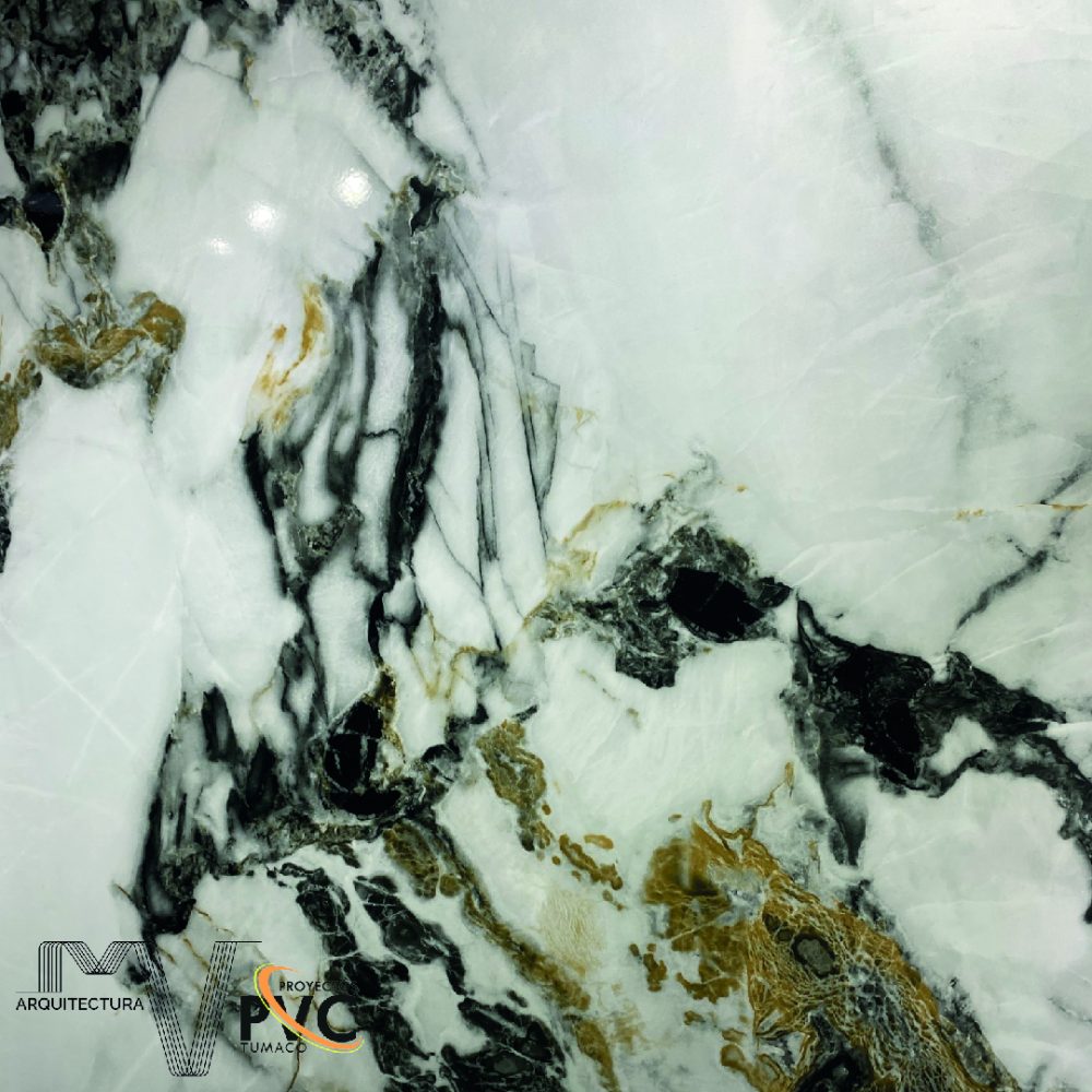 Lamina UV marmol blanco dorado y negro