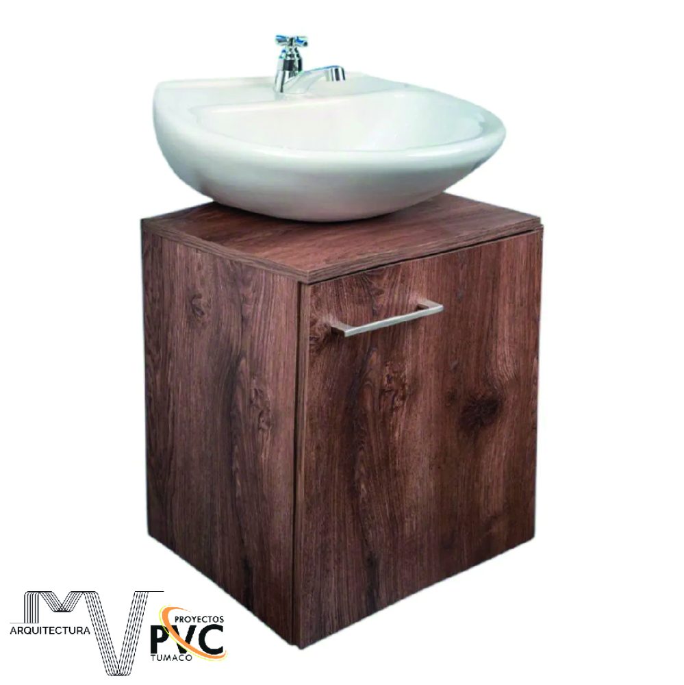 Mueble de bano con lavamanos madera oscura