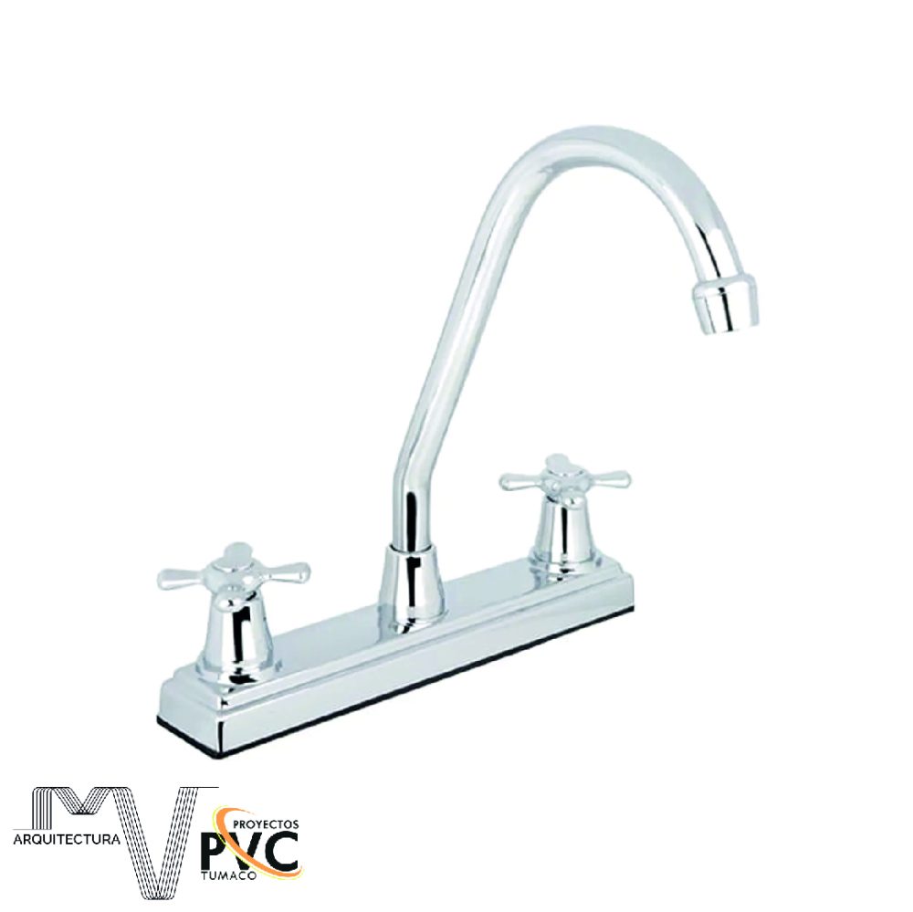 Mezclador cocina 2 pomos cruz cuello alto